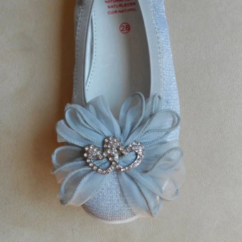 Lelli Kelly Silver Sparkly Tween Girls Shoes Flats‎ 36/5US NEW Crossed Hearts